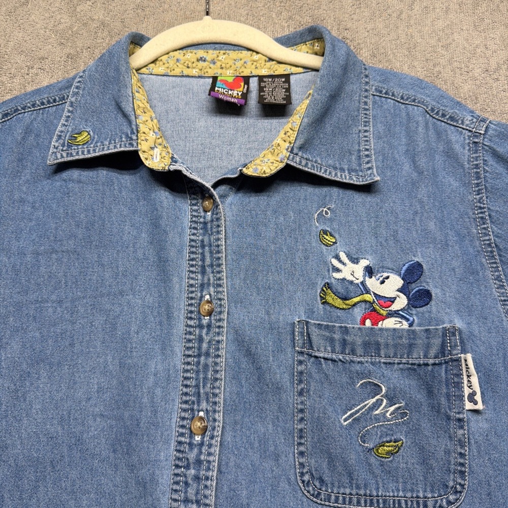 Vintage Mickey Unlimited Denim Button Up Shirt Embroidered Disney Womens‎ 18W
